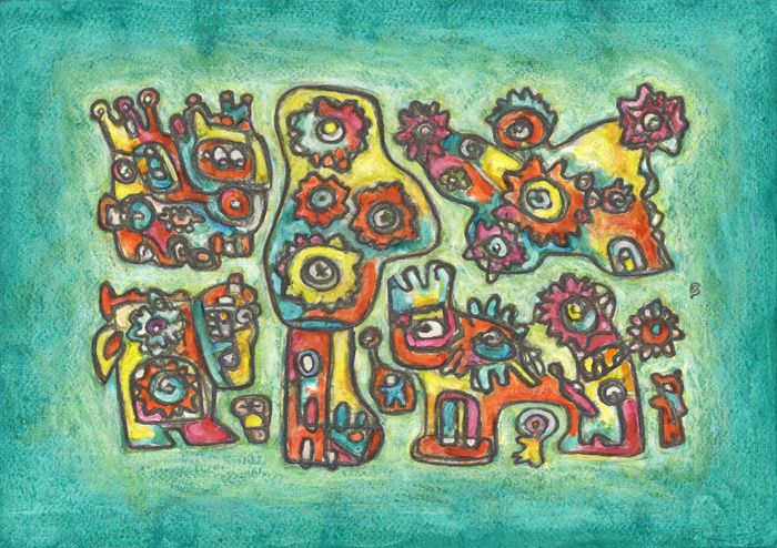ANIMALI DEL FUTURO 30X40 t. mista su cartoncino