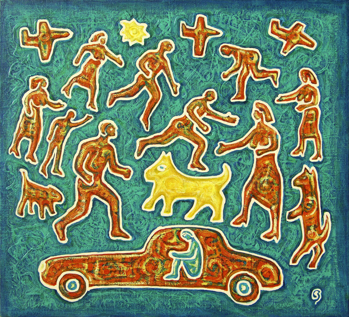 IL CANE ILLUMINATO 50X50 100510  acrilico su tela
