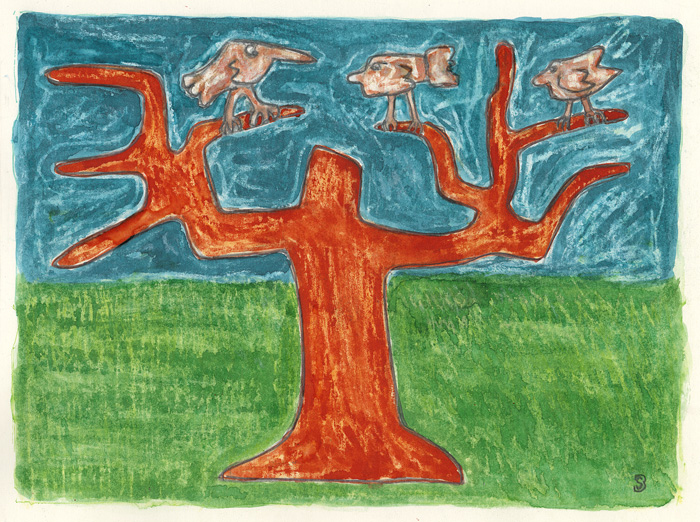 L'ALBERO IV 24X18  t. mista su cartoncino