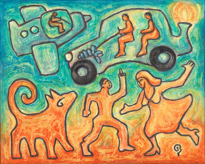 L'AUTOMOBILE-VOLANTE-30X24-acrilico-su-tela