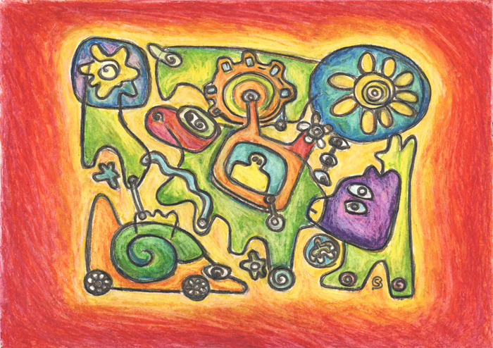 MACCHINA VEGETOANIMALE 40X30 t. mista su cartoncino